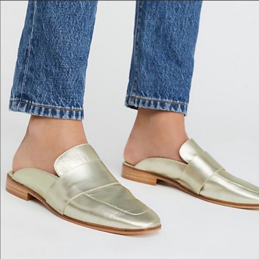 Free People At Ease Gold Leather Mule